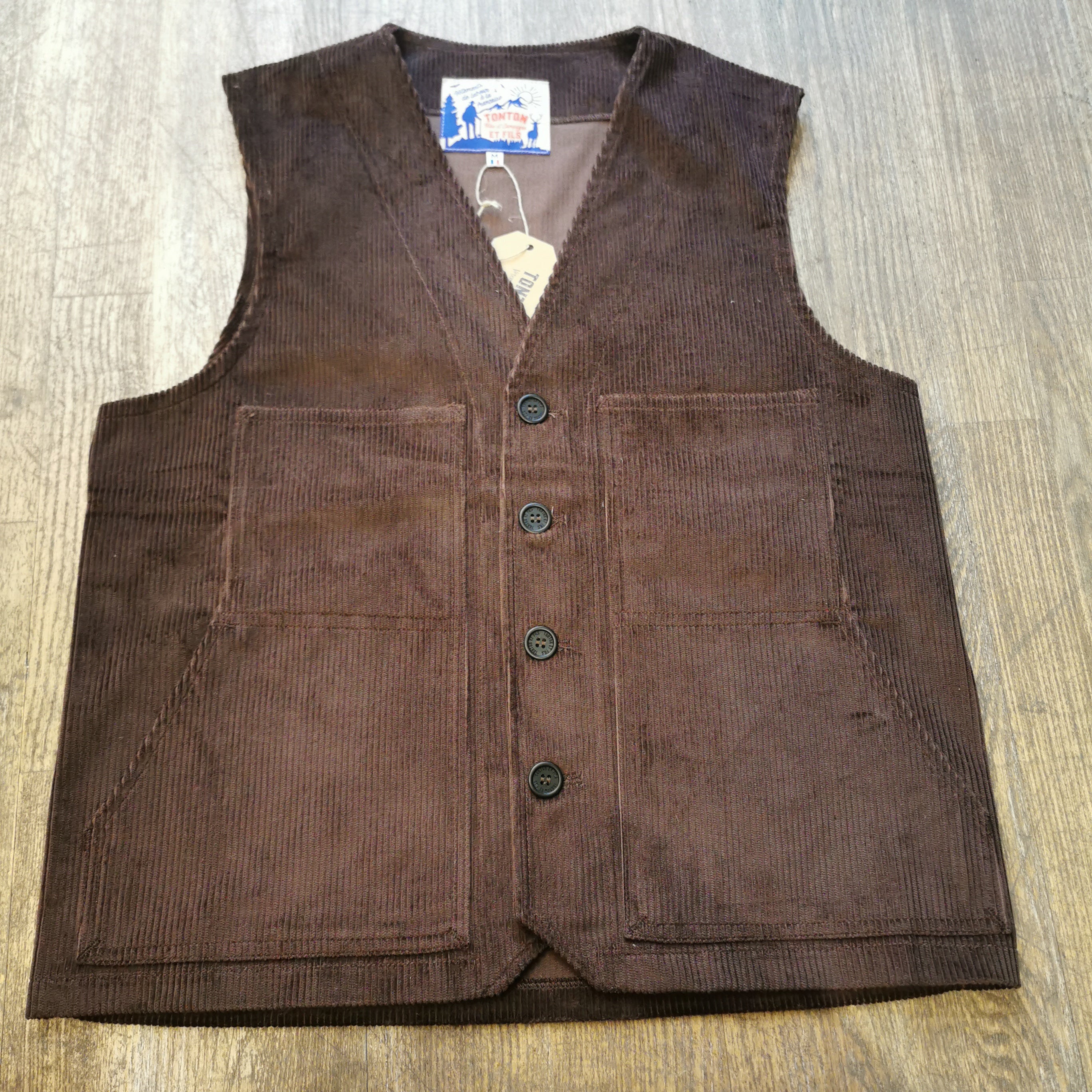 TONTON & FILS GILET JEANNOT VELOURS MARRON GROSSES COTES